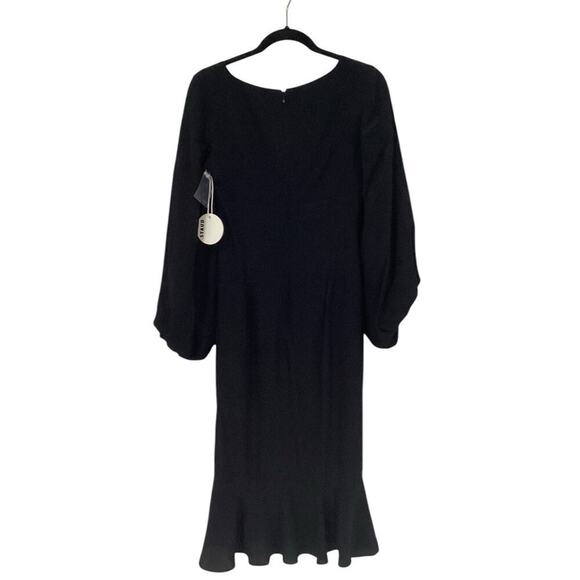 Staud Lara Midi Dress In Black Crepe Balloon Sleeves Ruffled Hemline Size 2 - Picture 6 of 13